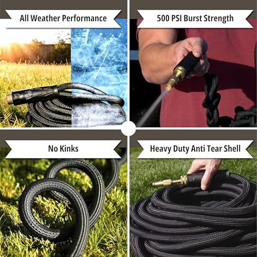 Hydrosteel PRO 50 Ft Heavy Duty Metal Garden Hose with Brass Nozzle