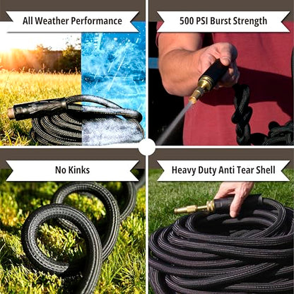 Hydrosteel PRO 50 Ft Heavy Duty Metal Garden Hose with Brass Nozzle