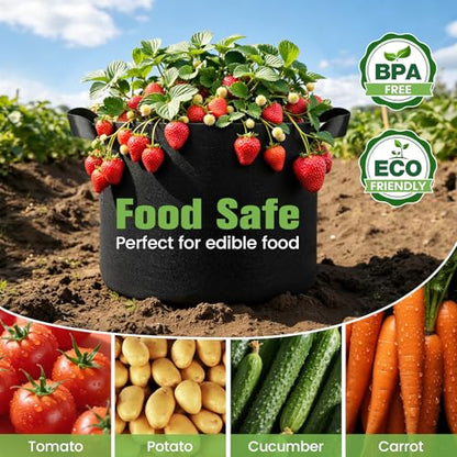 5-Pack 5 Gallon Grow Bags, Thickened Nonwoven Fabric Plant Pots with Handles, Heavy Duty 300G Garden Pots for Vegetables, Flowers and Fruit - color: Black, size: 5 Gallon