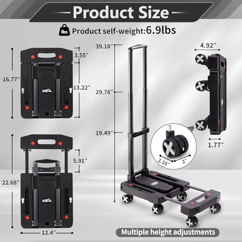 GtIiFmTe Foldable Hand Truck, Lightweight Luggage Cart for Airport Car Seat - size: 6 Wheels-Stretchable