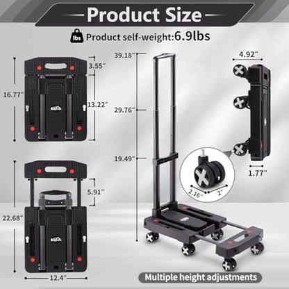 GtIiFmTe Foldable Hand Truck, Lightweight Luggage Cart for Airport Car Seat - size: 6 Wheels-Stretchable
