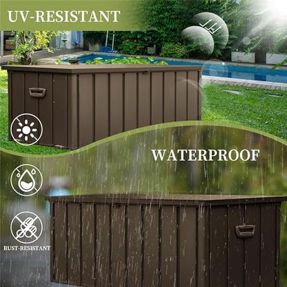 160 Gallon Outdoor Storage Shed Deck Box, Lockable Galvanized Steel, Brown - color: Dark Brown-C