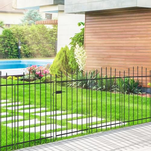 42" x 12' No-Dig Metal Garden Fence with Gate, Outdoor Fencing for Yard - size: Roman Col 42″H x 12ft (1Gate+5Panels)