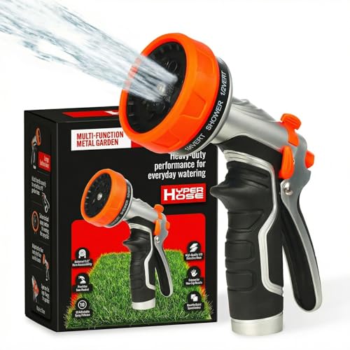 Heavy-Duty Metal Garden Hose Nozzle Sprayer- 316 Stainless Steel - High-Pressure 120 PSI - Multi-Function Spray with Ergonomic Handle - 10 Way