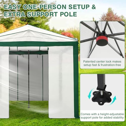 EAGLE PEAK 12x8 Walk in Pop Up Greenhouse, Support Pole, Green/White - color: Green/White, size: 12x8