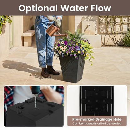 GIANTEX Square Taper Planter Set of 2, Self-Watering Flower Pots, Black - color: Black, size: 10"x10"x14"