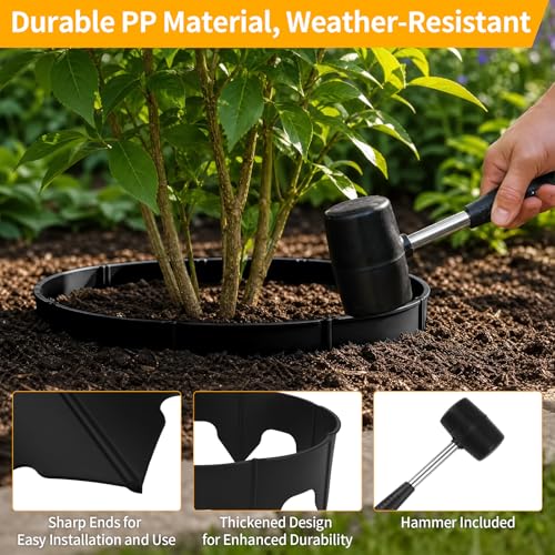 AggFencer 24 PCS Interlocking Planting Grow Rings Panels with Hammer, Black - color: Black