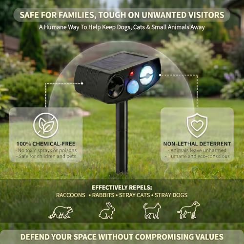Dog & Cat Solar Ultrasonic Animal Repeller Outdoor, 2 Pack Motion Sensor