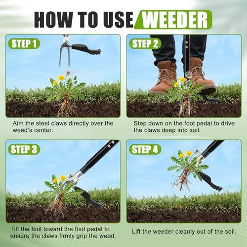 Stand Up Weed Puller, Heavy Duty 43.3" Metal 4-Claw Weeder Tool - size: 43.3 Inch Metal 4-Claw