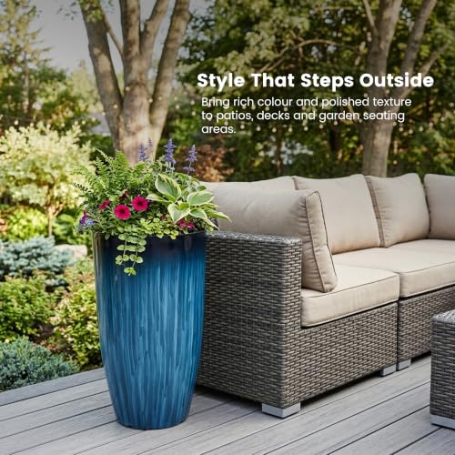 Worth 23.5" H. Tall Planters for Outdoor Plants, Large Plant Pots Set of 2 - color: Blue, size: 23.5" Height