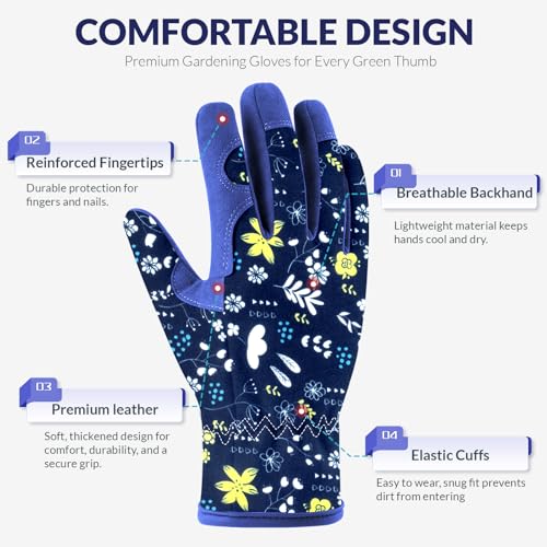 Baidast Gardening Gloves for Women, Breathable Leather Garden Gloves with Grip, Thorn Proof Work Gloves - color: Women(m)-purple