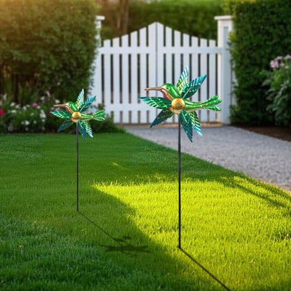 2 Pack Solar Wind Spinners, Hummingbird Metal Garden Stake Outdoor Decor - size: 2.5 ft