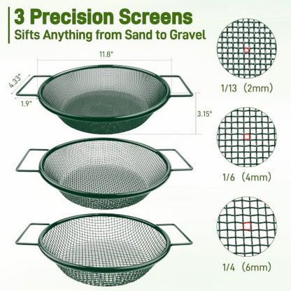 Mulctun 3Pcs Soil Sifter with Handles,Heavy Duty Dirt Sifter for Gardening - color: Green, size: 3 Pcs (2,4,6mm grid)