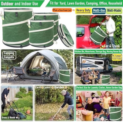 16 Gallon and 24 Gallon Collapsible Trash Can Solid Bottom for Pop-Up Trash Can,Recycling Bin,RV Camping Waste Bin,Laundry Hamper,Yard Waste Bag,Garden Debris Bag,Lawn Grass,Yard Weeds Bags,Leaf Bags - color: 16 Gal+24 Gal Green