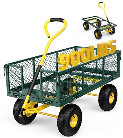 Firstness 900 Lbs Heavy Duty Metal Garden Wagon Cart, Green - color: Green, size: 900 Lbs
