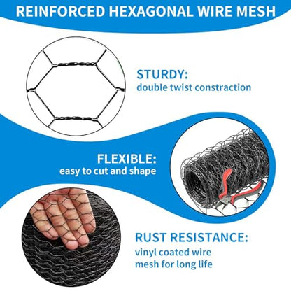 1/2 Inch Black Wire Mesh Roll - 12'' x 50' Chicken Wire Fence, 20 Gauge Hardware Cloth Poultry Netting for Garden/Animal Barrier/Rabbit/Floral/Chicken Coop/DIY Projects - size: 20 Gauge-1/2 Inch-12'' x 50'