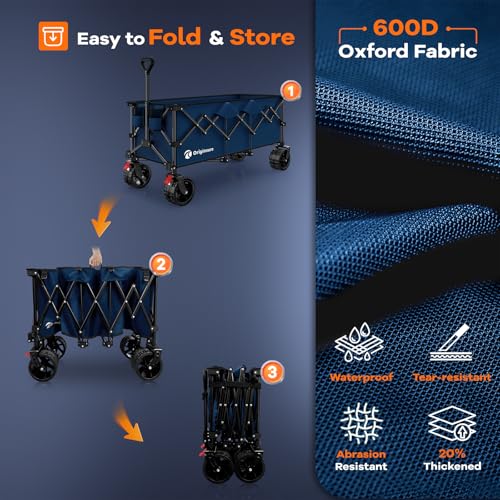Originsure 300L Beach Wagons Carts Foldable with Big Wheels, 560lbs, Blue - color: Blue