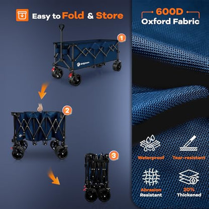 Originsure 300L Beach Wagons Carts Foldable with Big Wheels, 560lbs, Blue - color: Blue