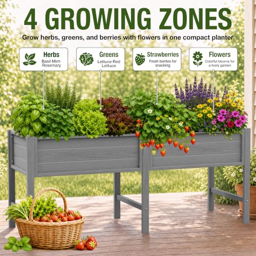 YEFU 72" Large Raised Garden Bed, Wood-Look HIPS 6ft Extra Large Bed, Grey - color: Gray, size: 72"×24"×30"
