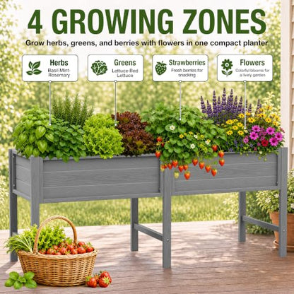 YEFU 72" Large Raised Garden Bed, Wood-Look HIPS 6ft Extra Large Bed, Grey - color: Gray, size: 72"×24"×30"