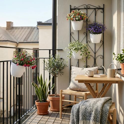 MyGift 7.5 Inch Wall Planters for Indoor Plants, White Plastic Hanging Self Watering Plant Pots, Flower Cactus Herbs Plant Container Wall Planter Set of 4 - size: 7.5 Inch, 4 Pack