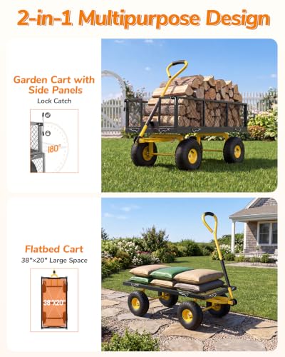 Firstness 900 Lbs Heavy Duty Metal Garden Wagon Cart, Black - color: Black, size: 900 Lbs