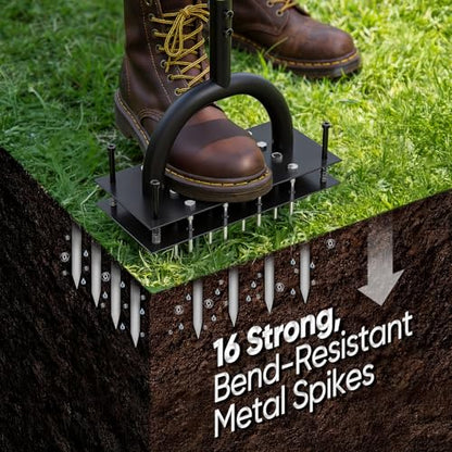 Grenebo Lawn Aerator Manual Aerator Lawn Tool with 16 Spikes, Black Green - color: Black Green