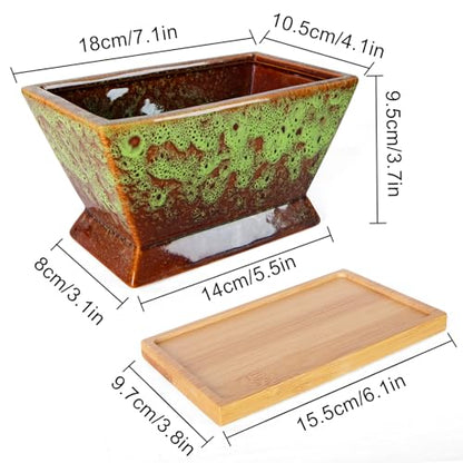 ARTKETTY Succulent Pots - 7 Inch Large Plant Pots with Drainage Tray - color: Green With Tray