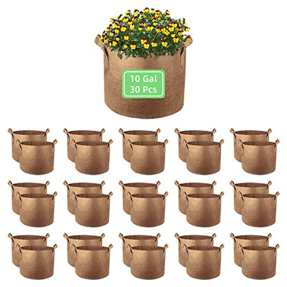 10 Gallon Garden Grow Bags, 30 Pack 10 Gal Planter Bags Fabric Pot, Nonwoven Grow Pots Heavy Duty Aeration Fabric Pots with Handles, Garden Fabric Planters for Vegetables Flowers (Brown) - color: Brown