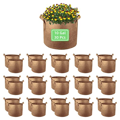 10 Gallon Garden Grow Bags, 30 Pack 10 Gal Planter Bags Fabric Pot, Nonwoven Grow Pots Heavy Duty Aeration Fabric Pots with Handles, Garden Fabric Planters for Vegetables Flowers (Brown) - color: Brown