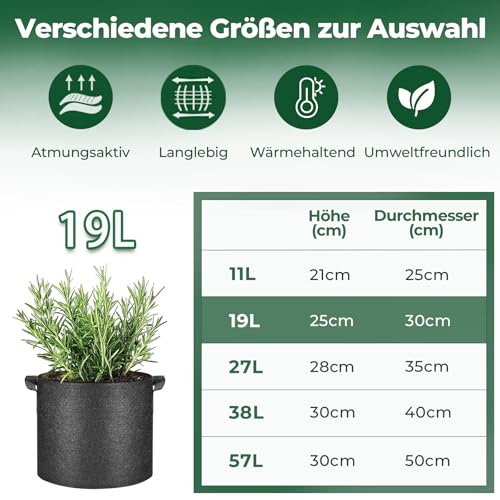 T4U Grow Bags 5 Gallon 5 Pack, Fabric Pots for Outdoor Garden Plants - size: 5 Gallon-5 Packs