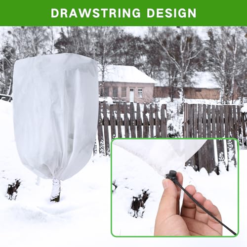 Garutom 2-Pack Plant Covers Freeze Protection 48" x 72" 2.2 oz, Frost Cloth Plants Jacket Drawstring Tree Cover for Outdoor Plants, Shrub Potted Plants Winter - size: 48"W x 72"H