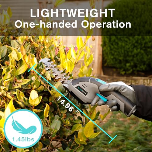 Bluemars 8V 2-in-1 Cordless Hedge Trimmer & Grass Shear w/ 2000mAh Lithium-Ion Battery, Mini Garden Pruner with 2 Blades, for Lawn, Shrub, and Garden Edging