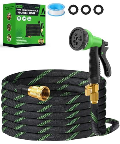50ft Garden Hose，Non-Expandable Water Hose with 8 Function Spray Nozzle, Burst-Resistant，Kink-Free，Lightweight，Durable & Flexible 3/4" Garden Hose for Gardening, Yard，Lawn, Car Washing - size: 50ft