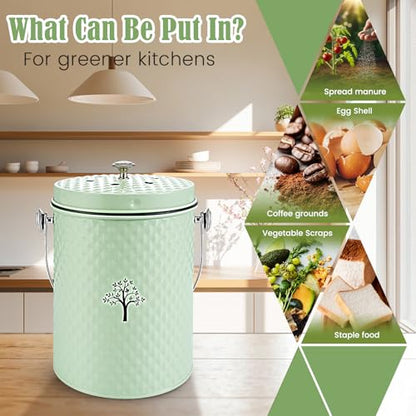 AOSION Countertop Compost Bin, Odor-Free Food Waste Container with 50 Bags - color: Green