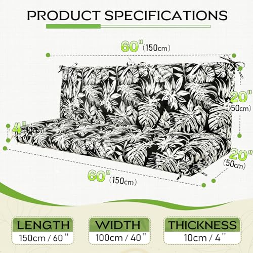 Oxford Fabric Swing Cushions with Backrest & Tie Straps for Patio Bench - color: Black & White