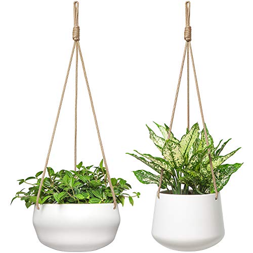 Mkono Ceramic Hanging Planters for Indoor Plants, 8" Shallow & 6" Deep 2Pcs