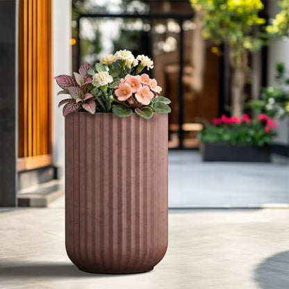 Kante Large Round Column Rusty Concrete Planter 21.7" Tall, Outdoor - color: Rusty, size: 14"w x 21.7" h