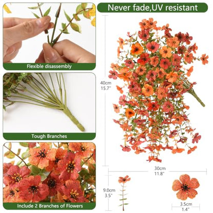 INQCMY Artificial Fall Flowers for Outdoors Faux Mums UV Resistant - color: Orange Fall Red