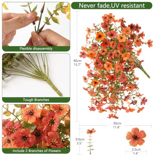 INQCMY Artificial Fall Flowers for Outdoors Faux Mums UV Resistant - color: Orange Fall Red