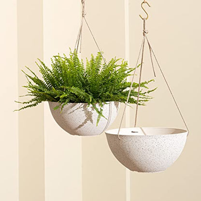 LA JOLIE MUSE Large Hanging Planters for Outdoor Plants, Set of 2,13 Inch - color: Speckled White