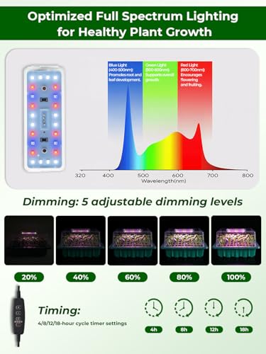 Seed Starter Tray 3 Pack with Heating Mat & 24 Full Spectrum LEDs Grow Light – Auto Cycle Timer, Humidity Dome Ventilation Cover, Drainage Holes, Includes Gardening Tools – Green Version - color: Green×3