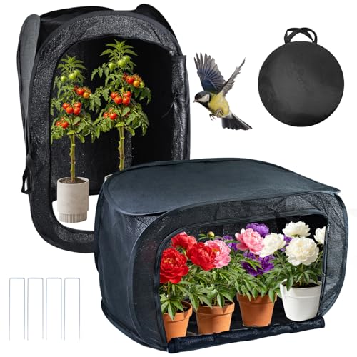 1Pcs Outdoor Plant Enclosure Pop Up Plant Tent Cover Black UV Resisitant 80% Sun Shade Dual-Use Garden Mesh Plant Protection with 3 Zipper Doors & Stakes for Vegetable Flower Pest Barrier16x16x24in - size: 15.7" *15.7" *23.6"
