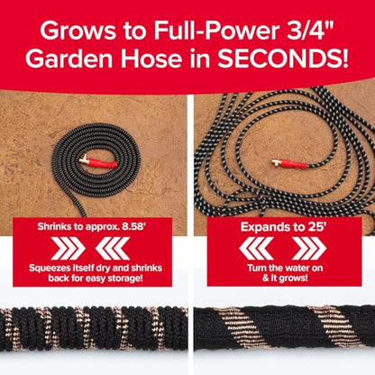 Pocket Hose 25 FT Copper Head Hose, Pocket Pivot, No Tangles, Anti-Burst