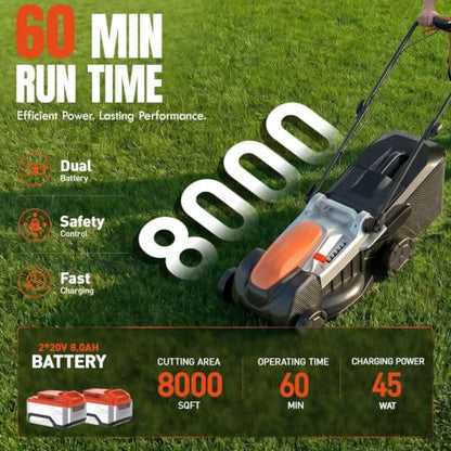 18 Inch Brushless Electric Lawn Mower and 12 Inch Trimmer Combo - color: 18'' Lawn Mower+Weed Wacker, size: 2*8.0Ah+2*2.0Ah