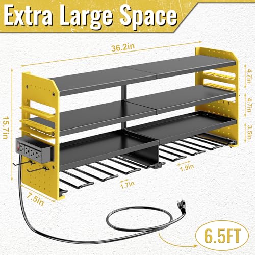 Power Tool Organizer Wall Mount with Charging Station,4 Layer Heavy Duty Metal Storage Rack with 8 Cordless Drill Holder,Battery Utility Rack Gift for Garage workshops Room(Yellow) - color: Yellow-1