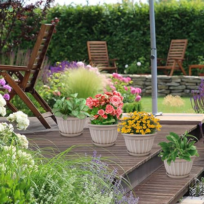 4 Pack Flower Pots,8 Inch Plants Pot,Planters Pot with Drainage Hole - color: Beige, size: 8 inch-4 pack