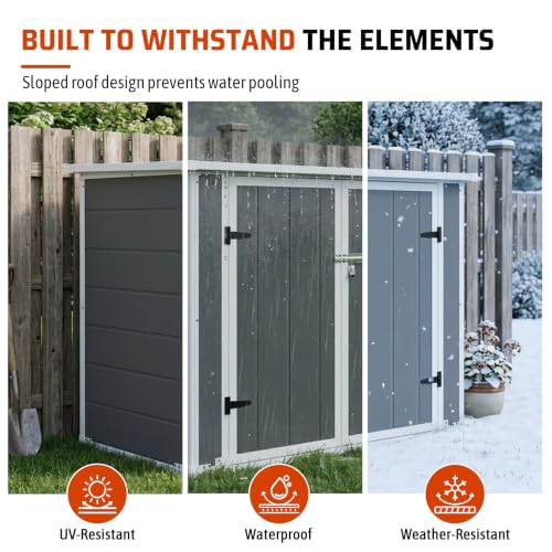 Outdoor Storage Shed Deck Box with Ramp and Lockable Lid - color: Gray - 56.10 X 28.90 X 43.90 Inch