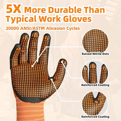 Schwer 6 Pairs Safety Work Gloves with Certified Level 6 Abrasion Resistance, General A1 Cut Resistant Working Gloves with MicroDot Grip, Touchscreen, MicroFoam Nitrile Coating, LT5619, XL - size: X-Large