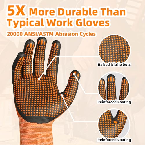 Schwer 6 Pairs Safety Work Gloves with Certified Level 6 Abrasion Resistance, General A1 Cut Resistant Working Gloves with MicroDot Grip, Touchscreen, MicroFoam Nitrile Coating, LT5619, M - size: Medium